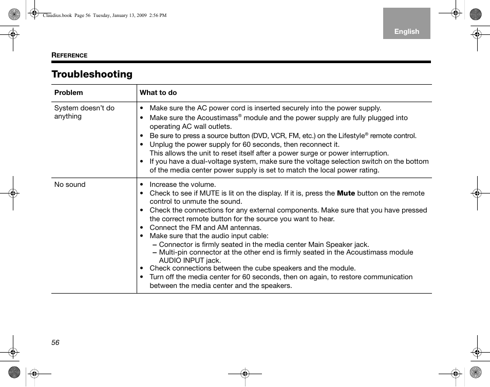 Troubleshooting | Bose Lifestyle V30 User Manual | Page 60 / 208
