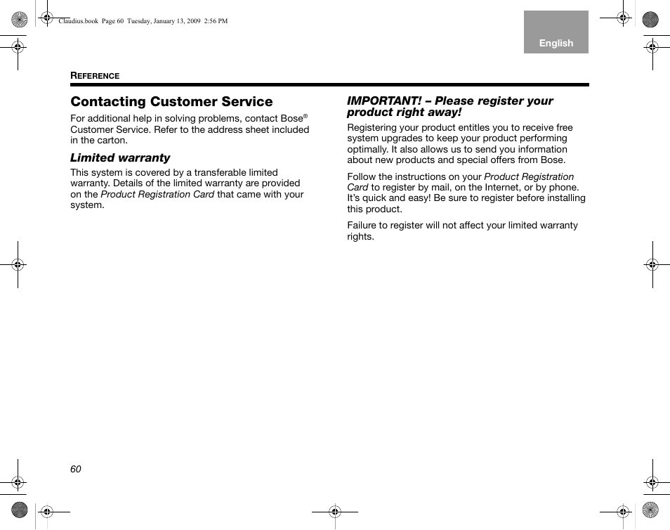 Contacting customer service | Bose Lifestyle V30 User Manual | Page 64 / 208