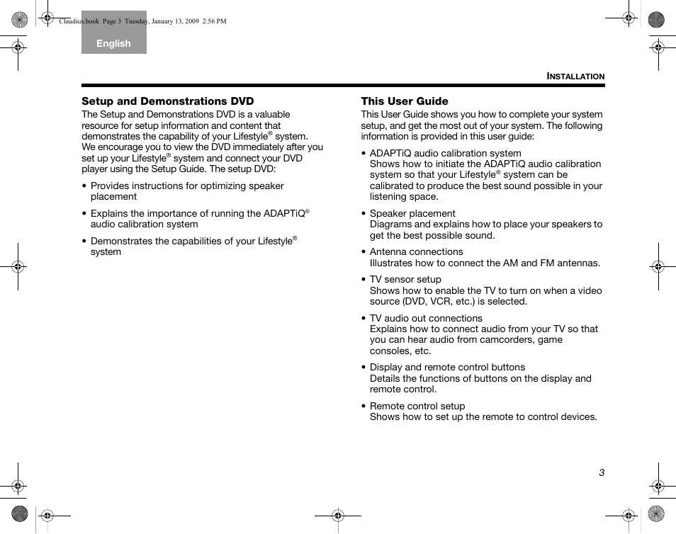 Setup and demonstrations dvd, This user guide | Bose Lifestyle V30 User Manual | Page 7 / 208