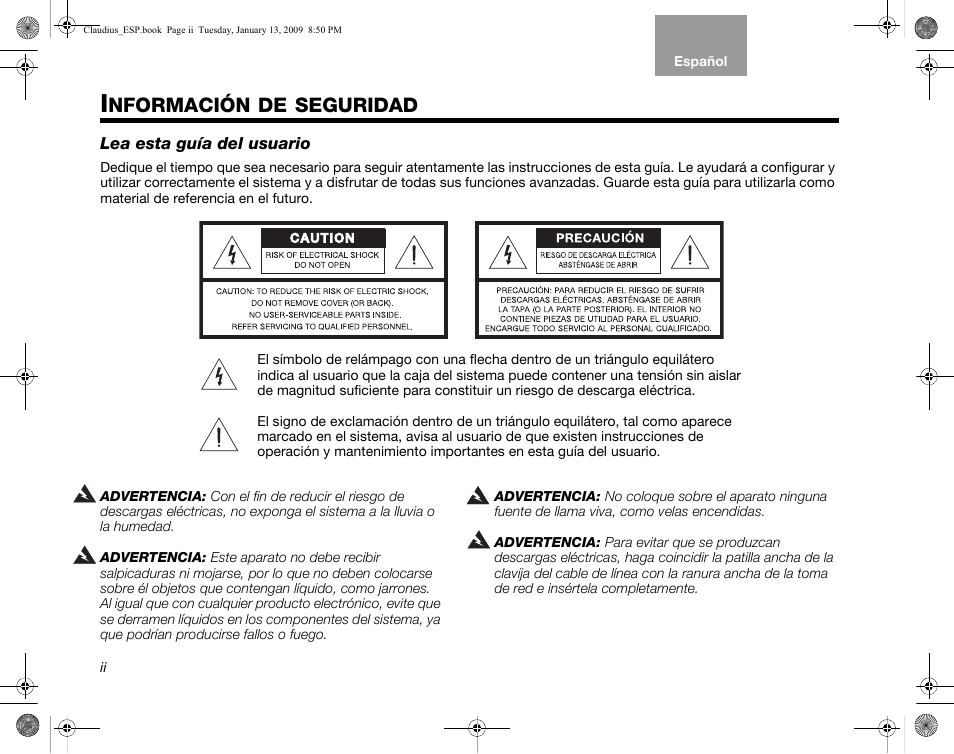 Nformación, Seguridad | Bose Lifestyle V30 User Manual | Page 70 / 208