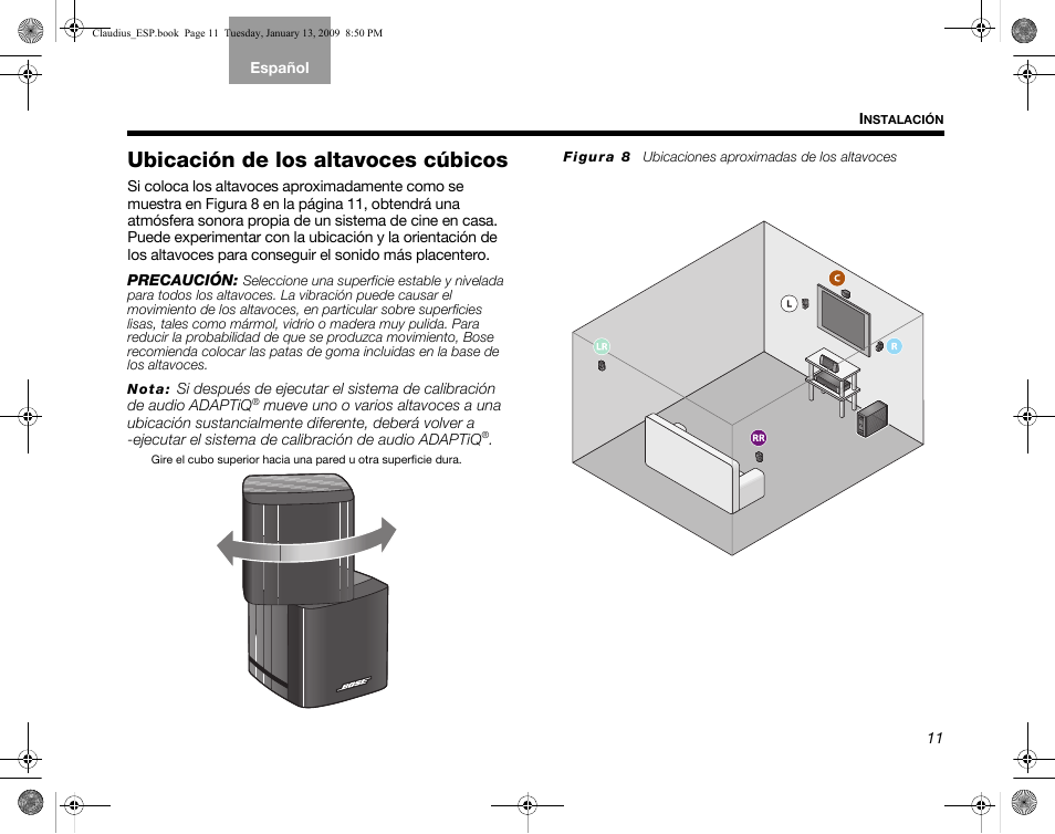 Ubicación de los altavoces cúbicos | Bose Lifestyle V30 User Manual | Page 83 / 208