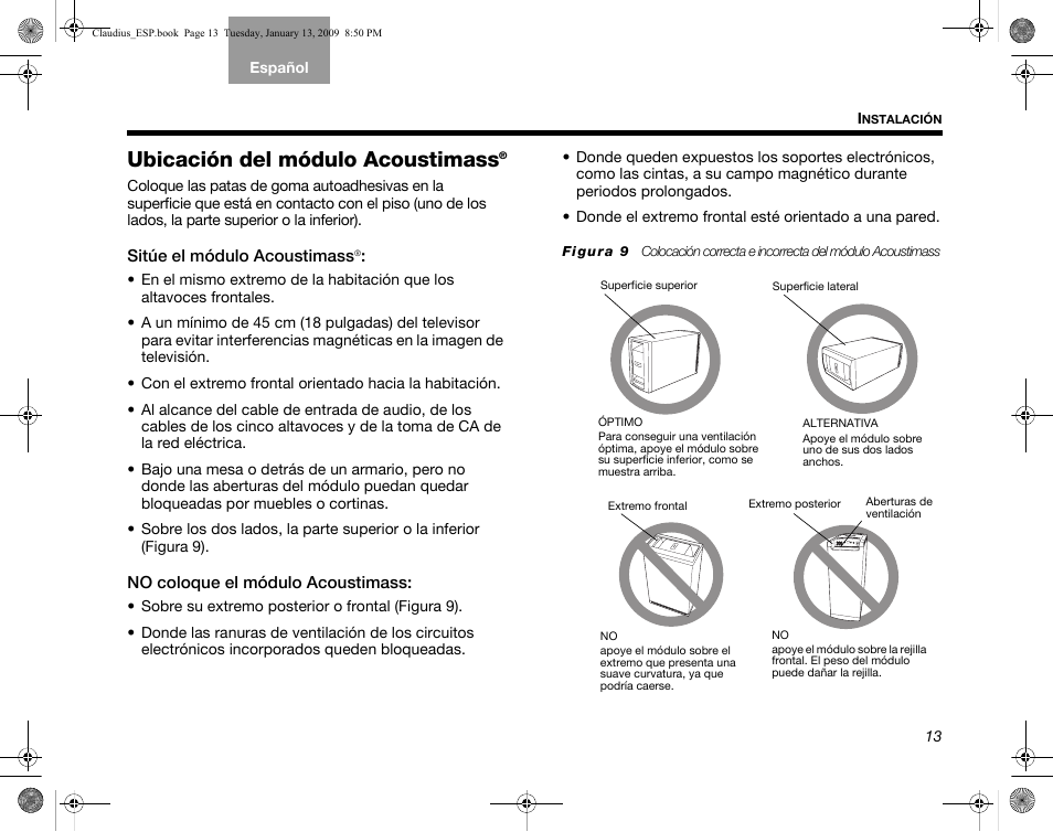 Ubicación del módulo acoustimass | Bose Lifestyle V30 User Manual | Page 85 / 208