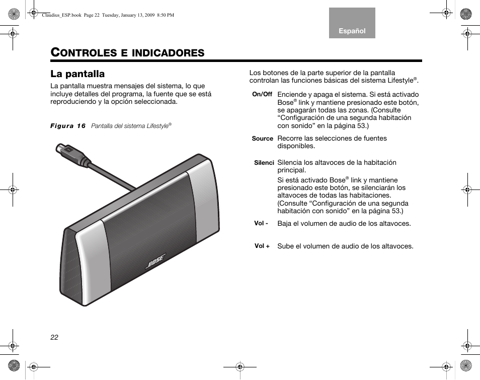 Ontroles, Indicadores, La pantalla | Bose Lifestyle V30 User Manual | Page 94 / 208