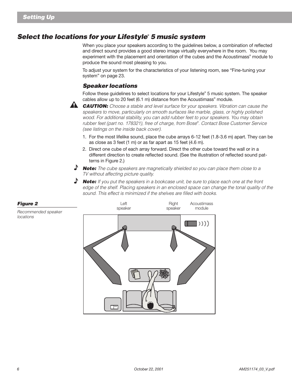 Select the locations for your lifestyle, 5 music system, Setting up | Speaker locations | Bose AM251774 User Manual | Page 8 / 29