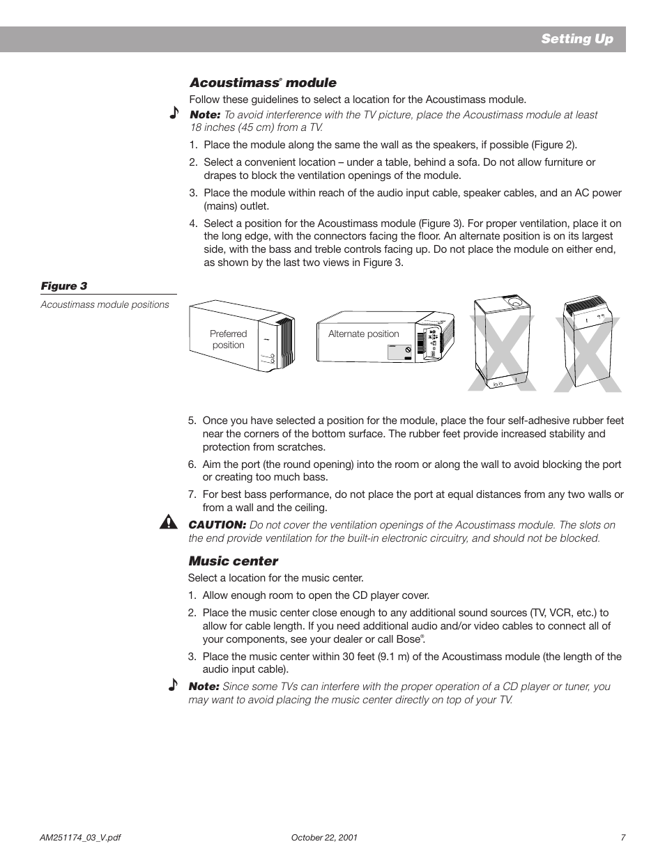 Setting up, Acoustimass, Module | Music center | Bose AM251774 User Manual | Page 9 / 29