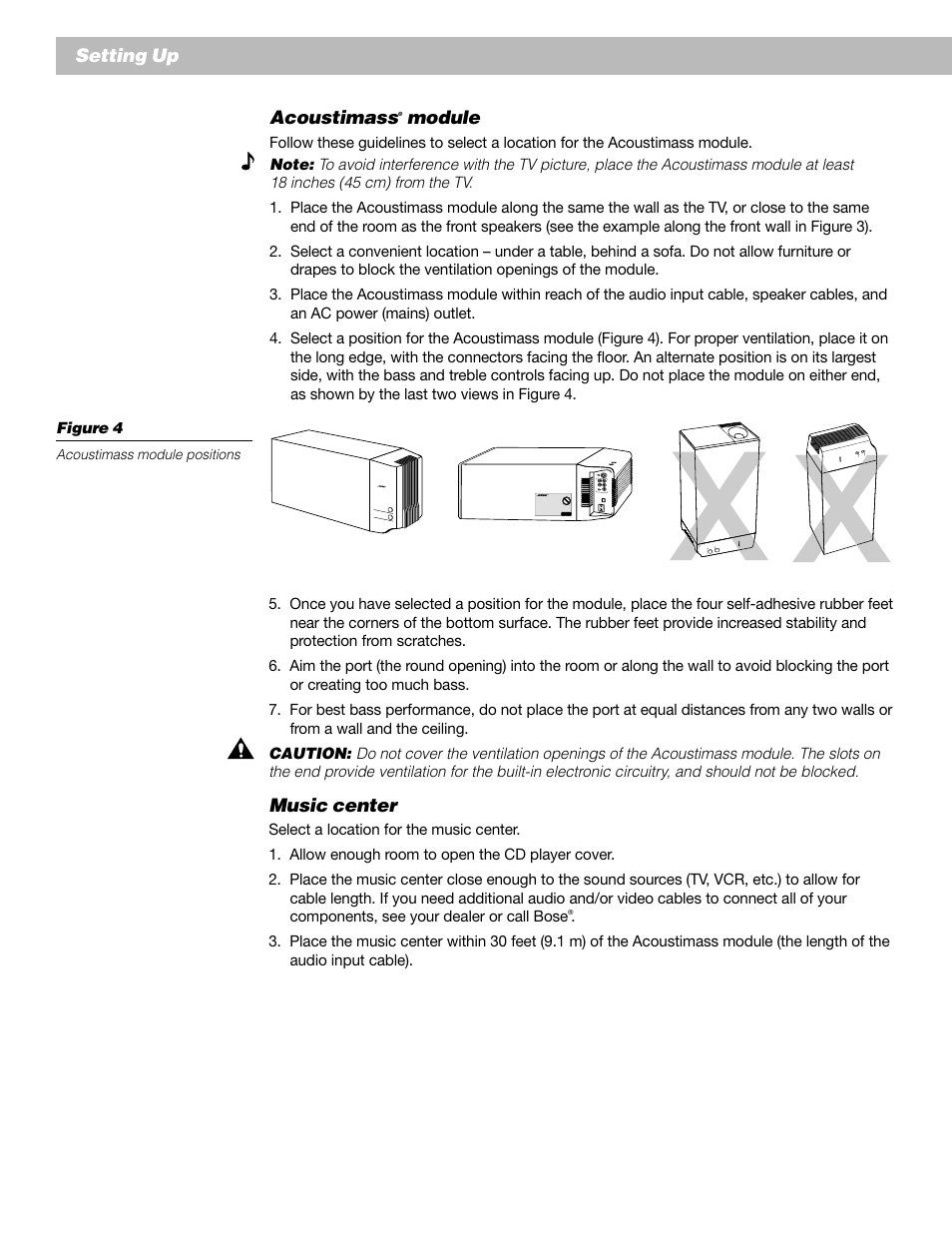 Setting up acoustimass, Module, Music center | Bose 12 User Manual | Page 10 / 34