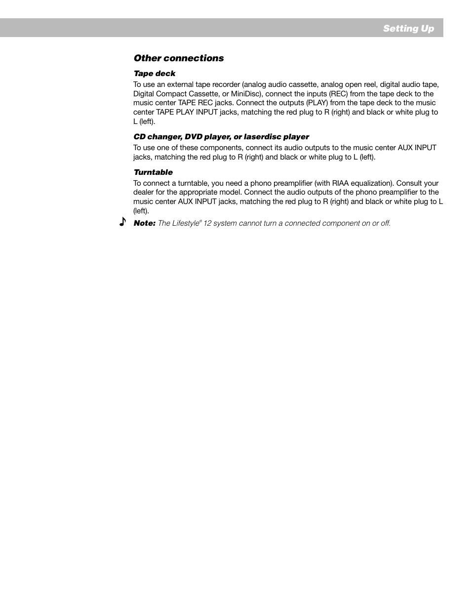 Other connections, Setting up | Bose 12 User Manual | Page 17 / 34