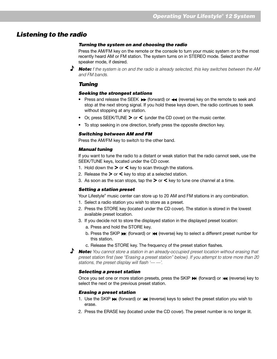 Listening to the radio | Bose 12 User Manual | Page 23 / 34