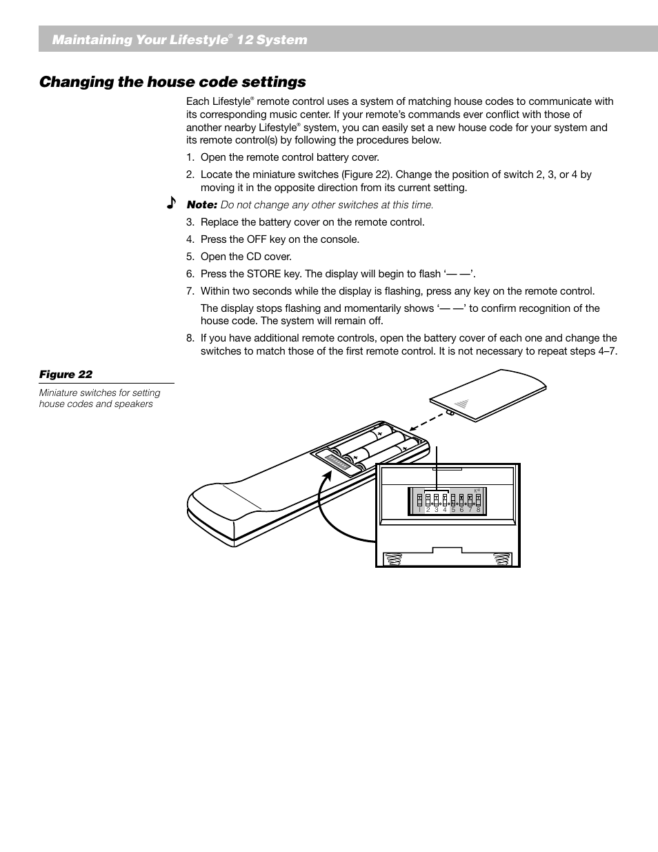 Changing the house code settings, Maintaining your lifestyle, 12 system | Bose 12 User Manual | Page 26 / 34