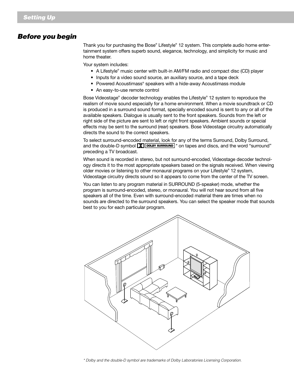 Before you begin, Setting up | Bose 12 User Manual | Page 6 / 34
