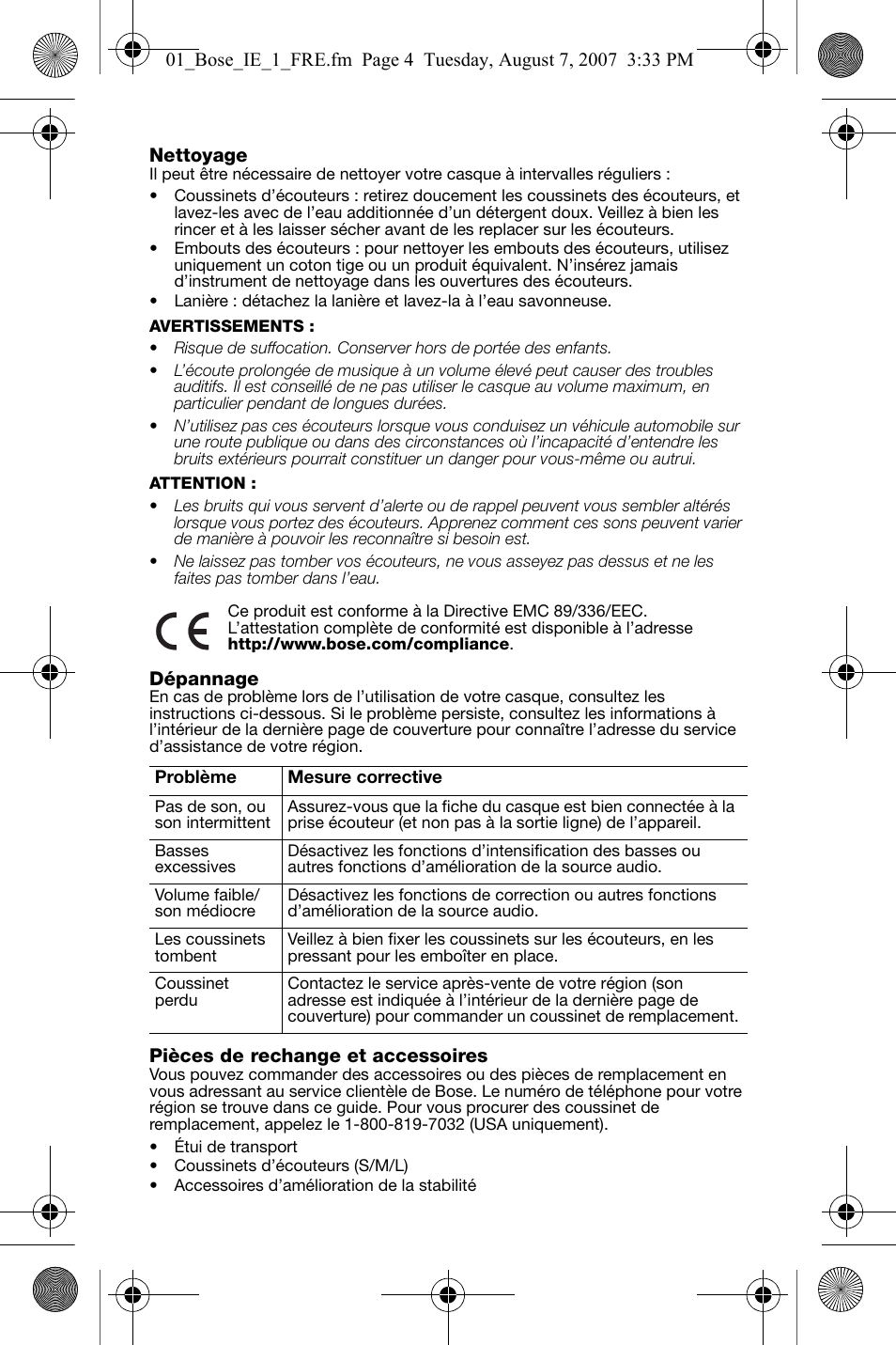 Bose In-Ear Headphones User Manual | Page 21 / 55
