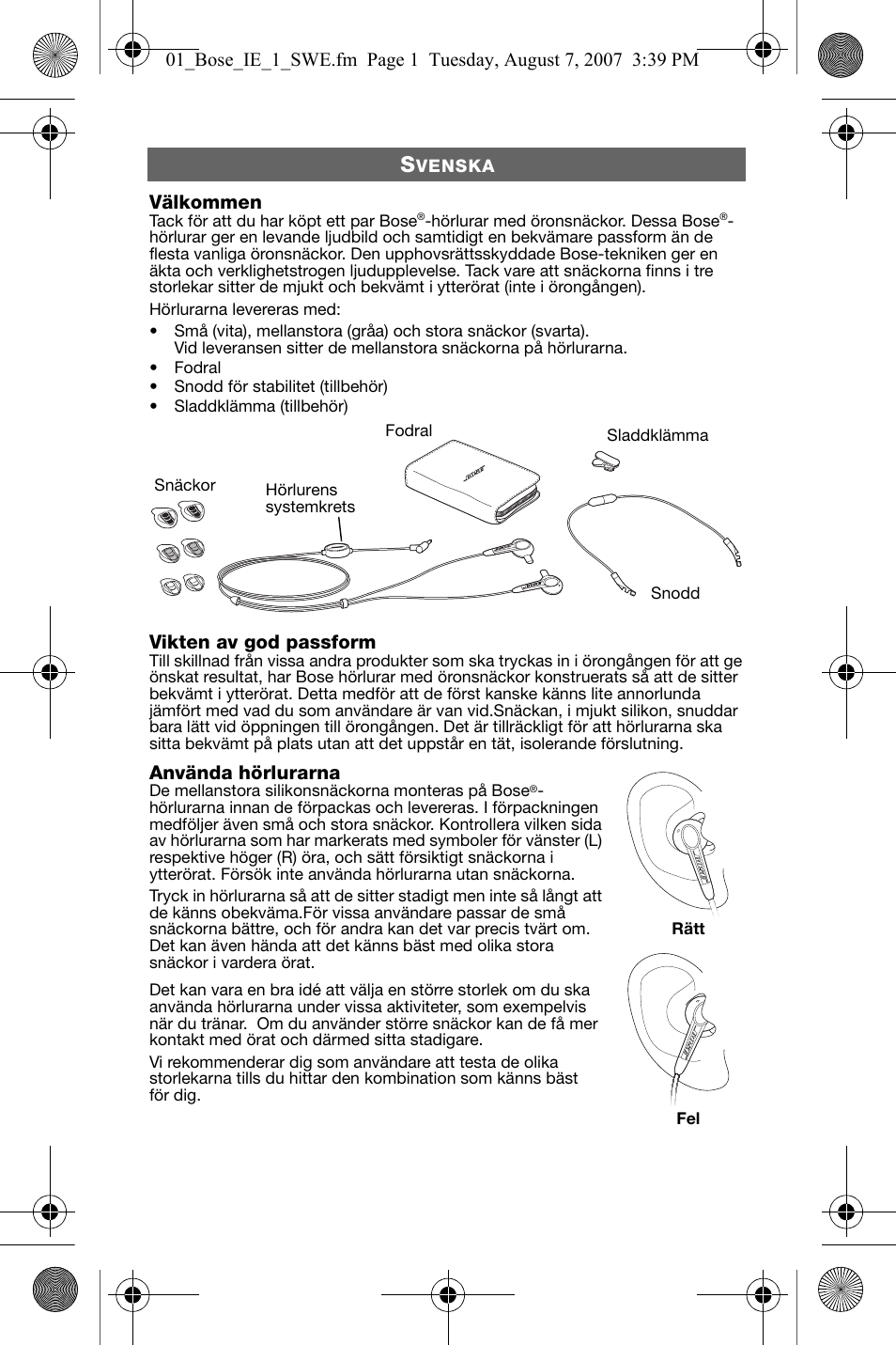 Bose In-Ear Headphones User Manual | Page 30 / 55