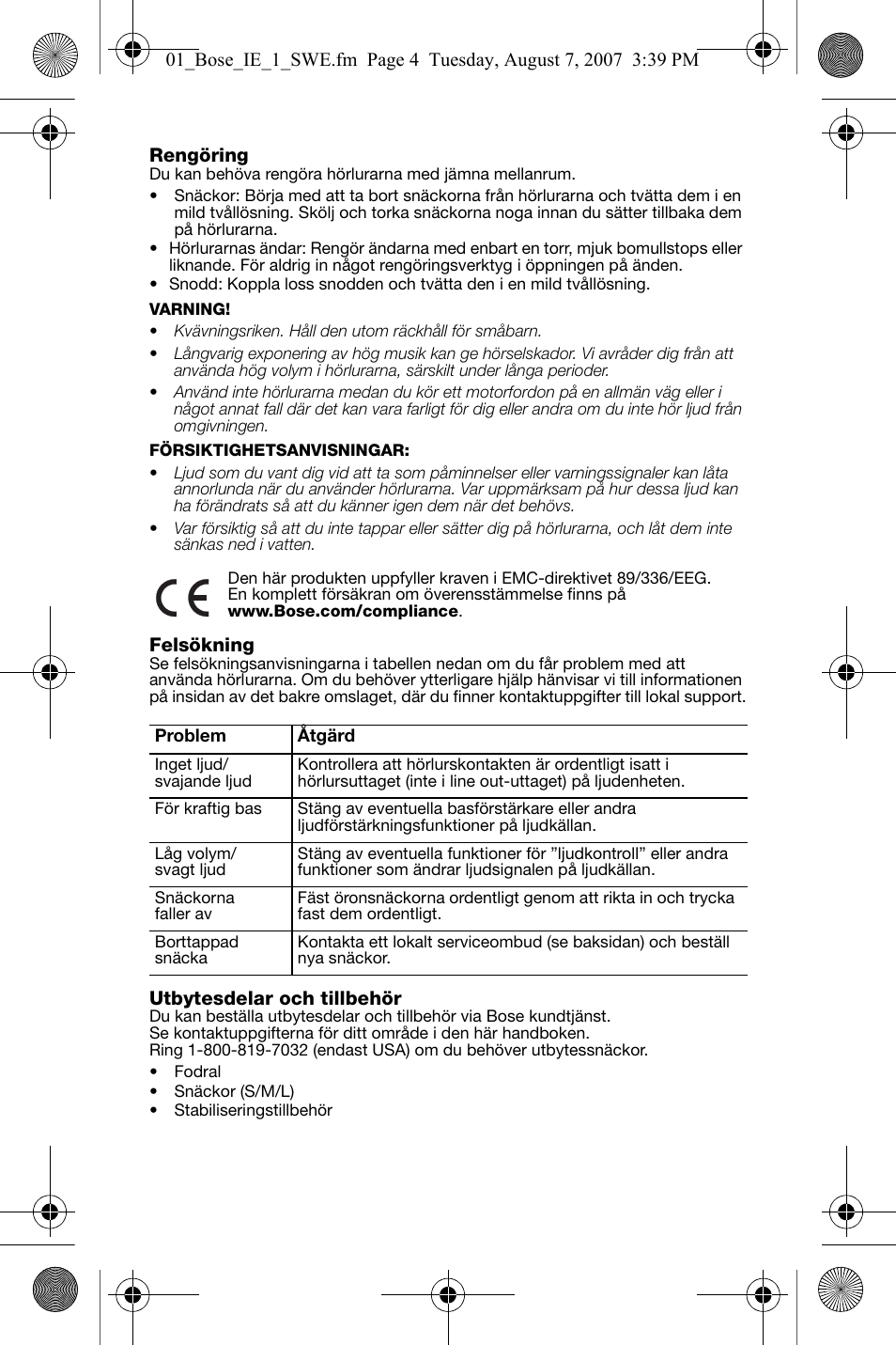 Bose In-Ear Headphones User Manual | Page 33 / 55