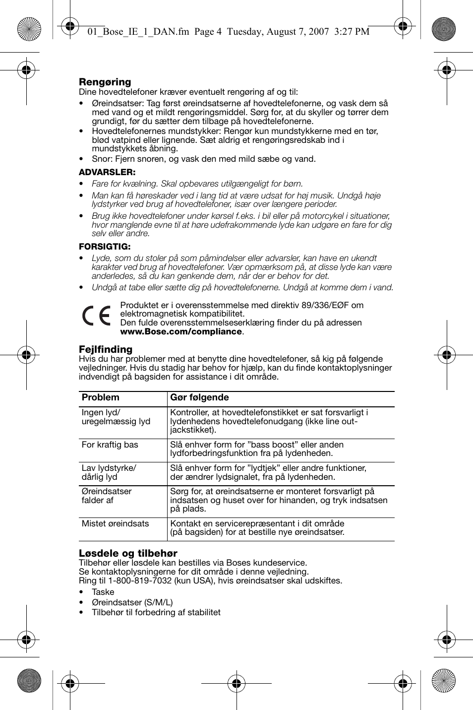 Bose In-Ear Headphones User Manual | Page 9 / 55