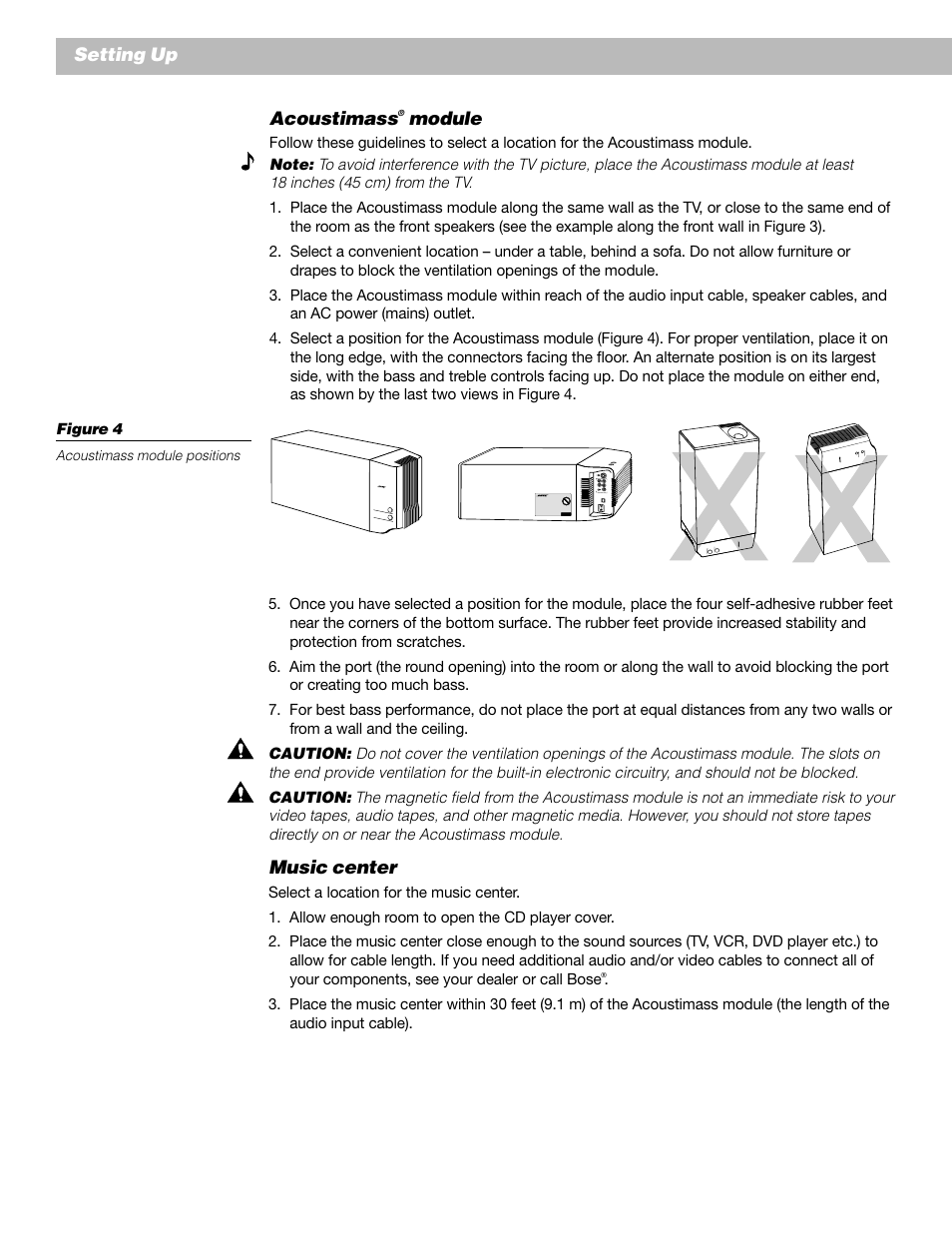 Acoustimass, Module, Setting up | Music center | Bose Lifestyle 25 Series II User Manual | Page 10 / 42