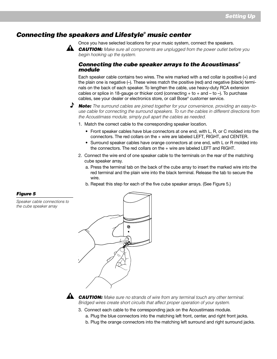Connecting the speakers and lifestyle, Music center | Bose Lifestyle 25 Series II User Manual | Page 11 / 42