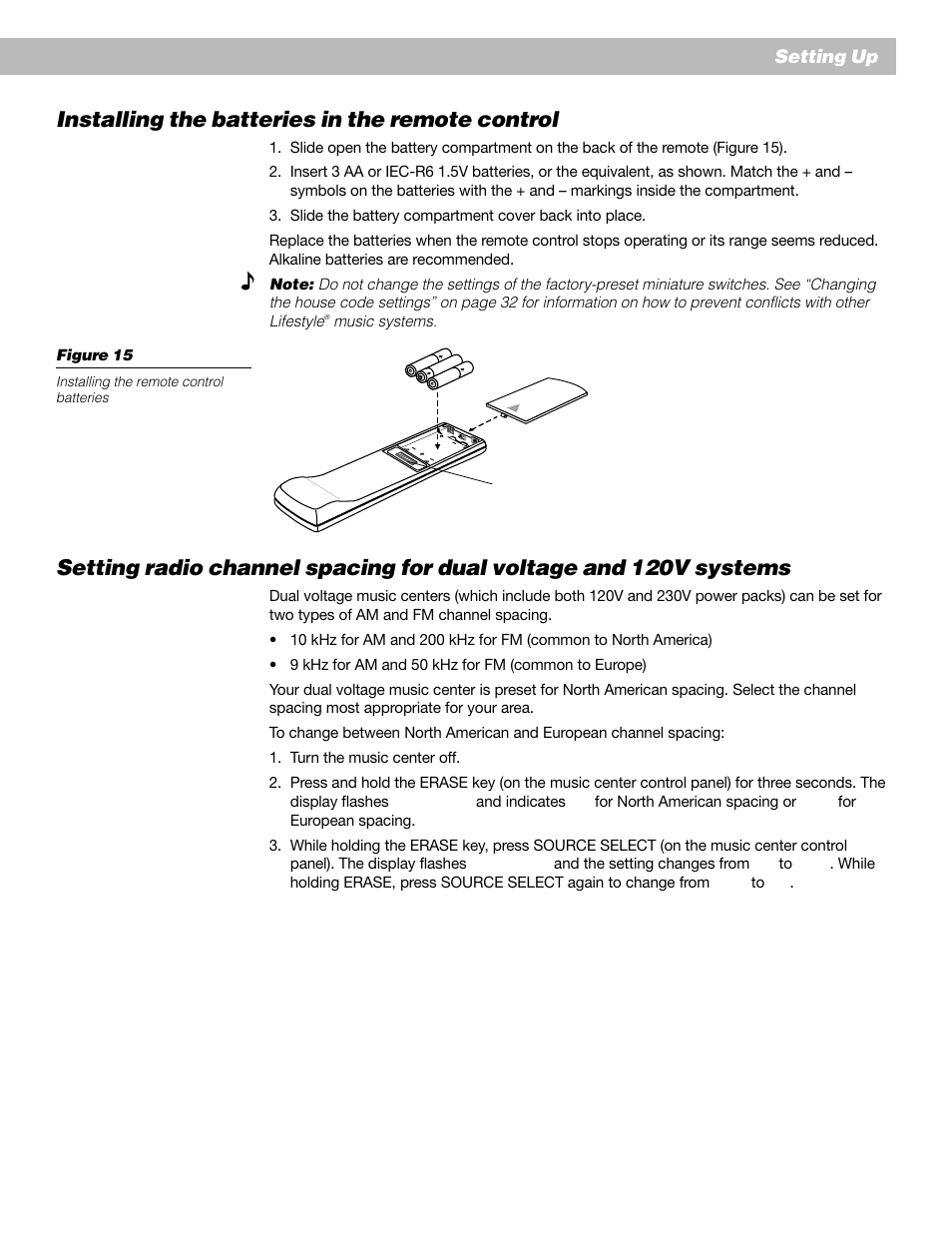 Installing the batteries in the remote control | Bose Lifestyle 25 Series II User Manual | Page 19 / 42