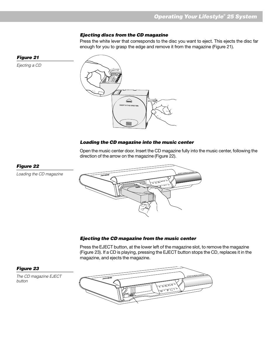 Operating your lifestyle, 25 system, Figure 22 | Figure 21 | Bose Lifestyle 25 Series II User Manual | Page 27 / 42