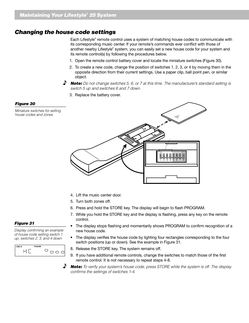 Changing the house code settings, Maintaining your lifestyle, 25 system | Bose Lifestyle 25 Series II User Manual | Page 34 / 42