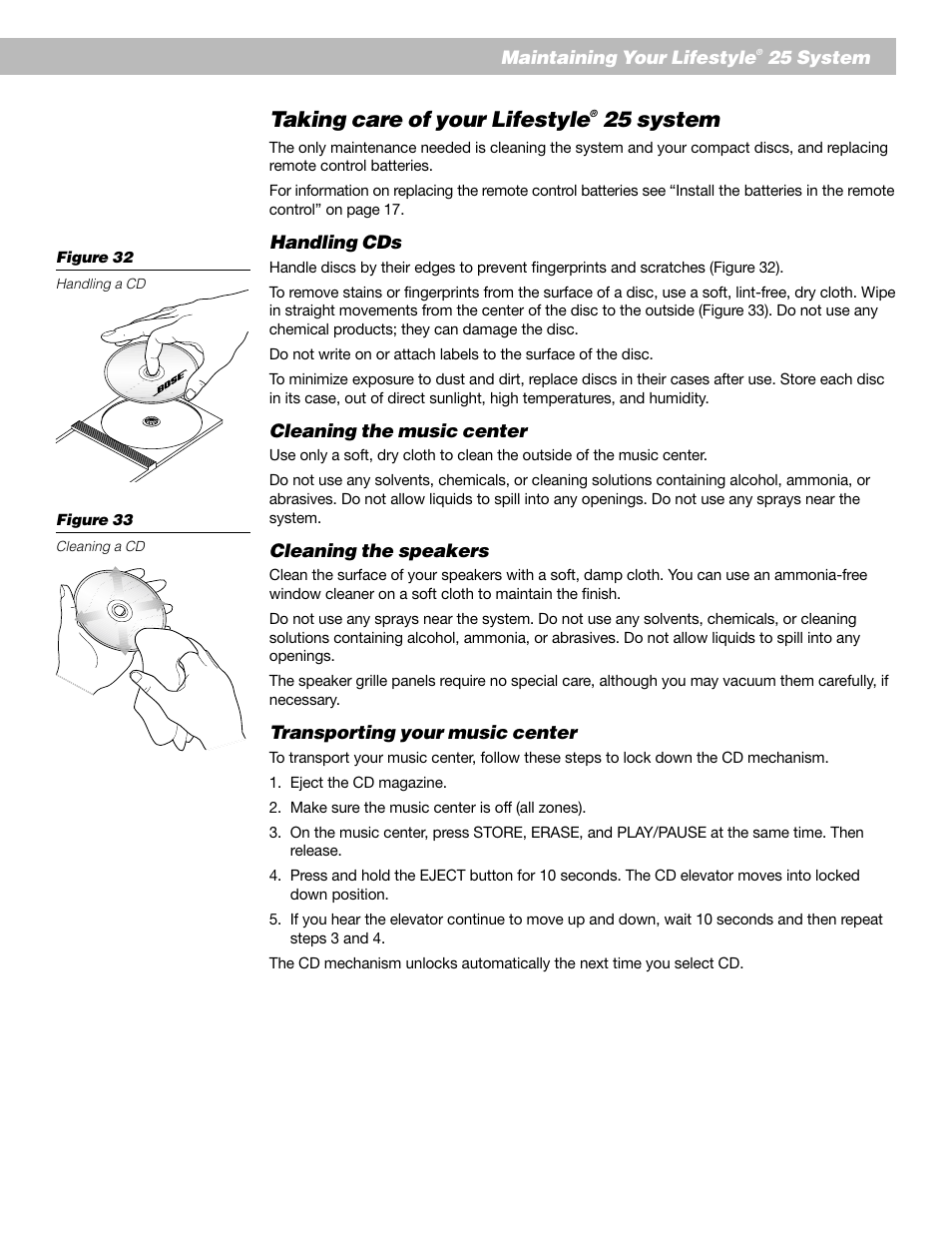 Taking care of your lifestyle, 25 system | Bose Lifestyle 25 Series II User Manual | Page 35 / 42