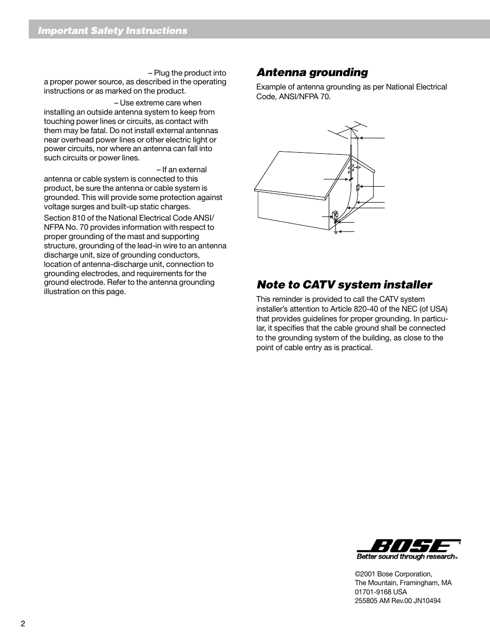 Antenna grounding | Bose Lifestyle 25 Series II User Manual | Page 4 / 42