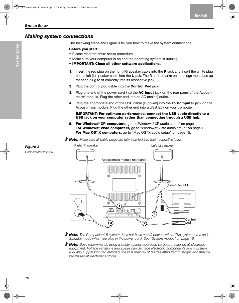 Making system connections | Bose Multimedia Companion 5 User Manual | Page 10 / 21