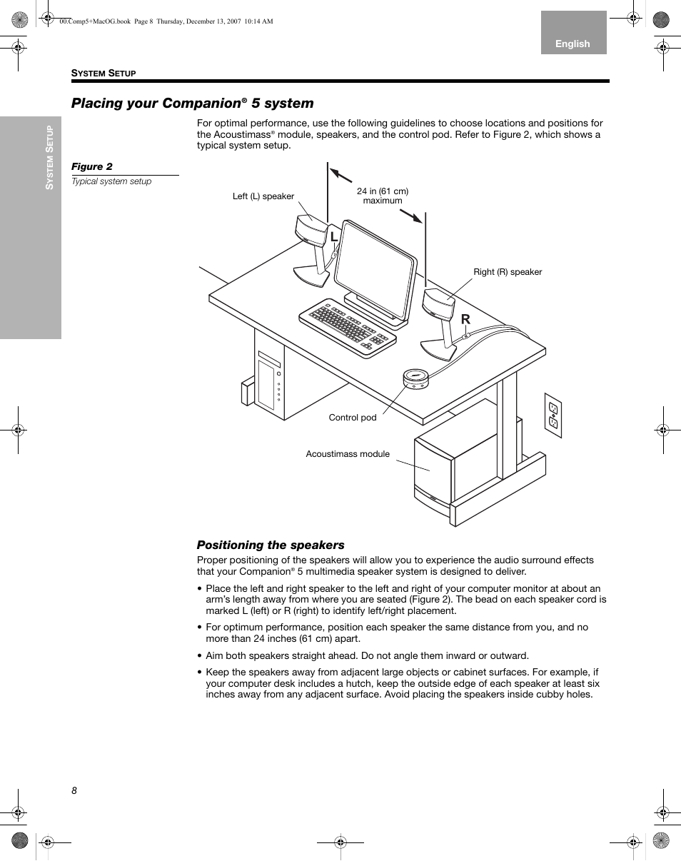 Placing your companion® 5 system, Positioning the speakers, Placing your companion | 5 system | Bose Multimedia Companion 5 User Manual | Page 8 / 21