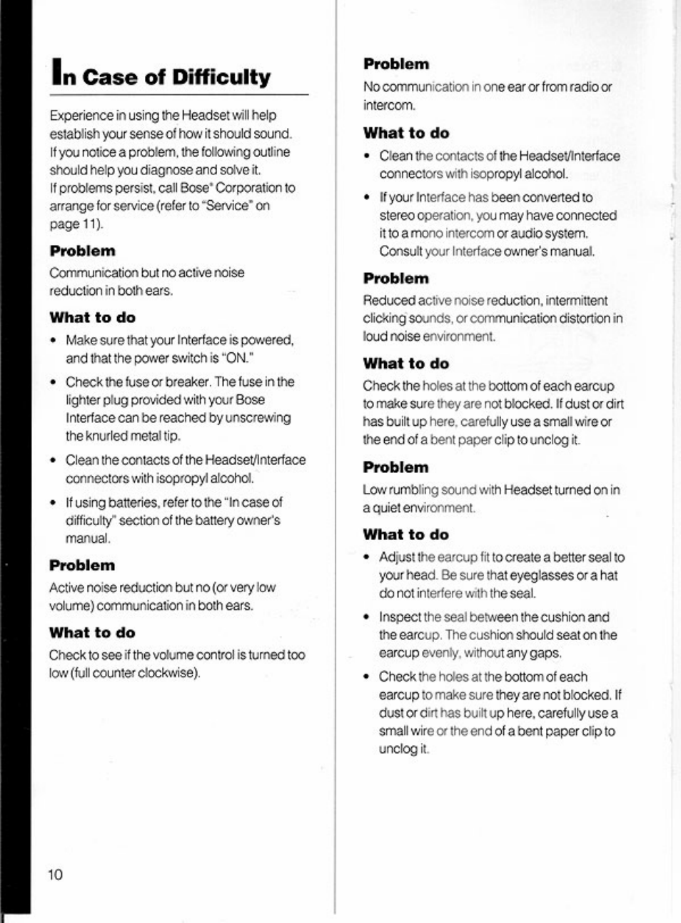 In case of difficulty, Problem, What to do | Bose X User Manual | Page 12 / 16
