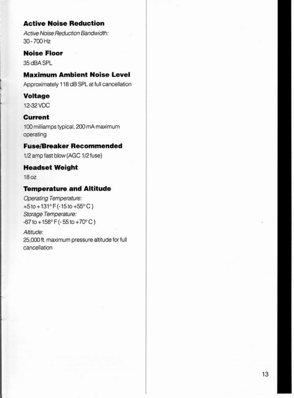Active noise reduction, Noise floor, Maximum ambient noise level | Current, Fuse/breaker recommended | Bose X User Manual | Page 15 / 16
