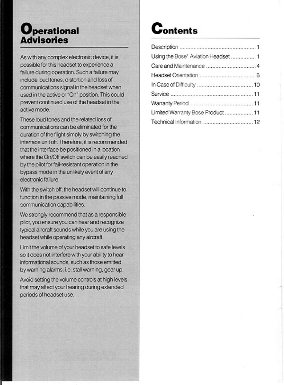 Operational, Advisories, Ontents | Operational advisories | Bose X User Manual | Page 2 / 16