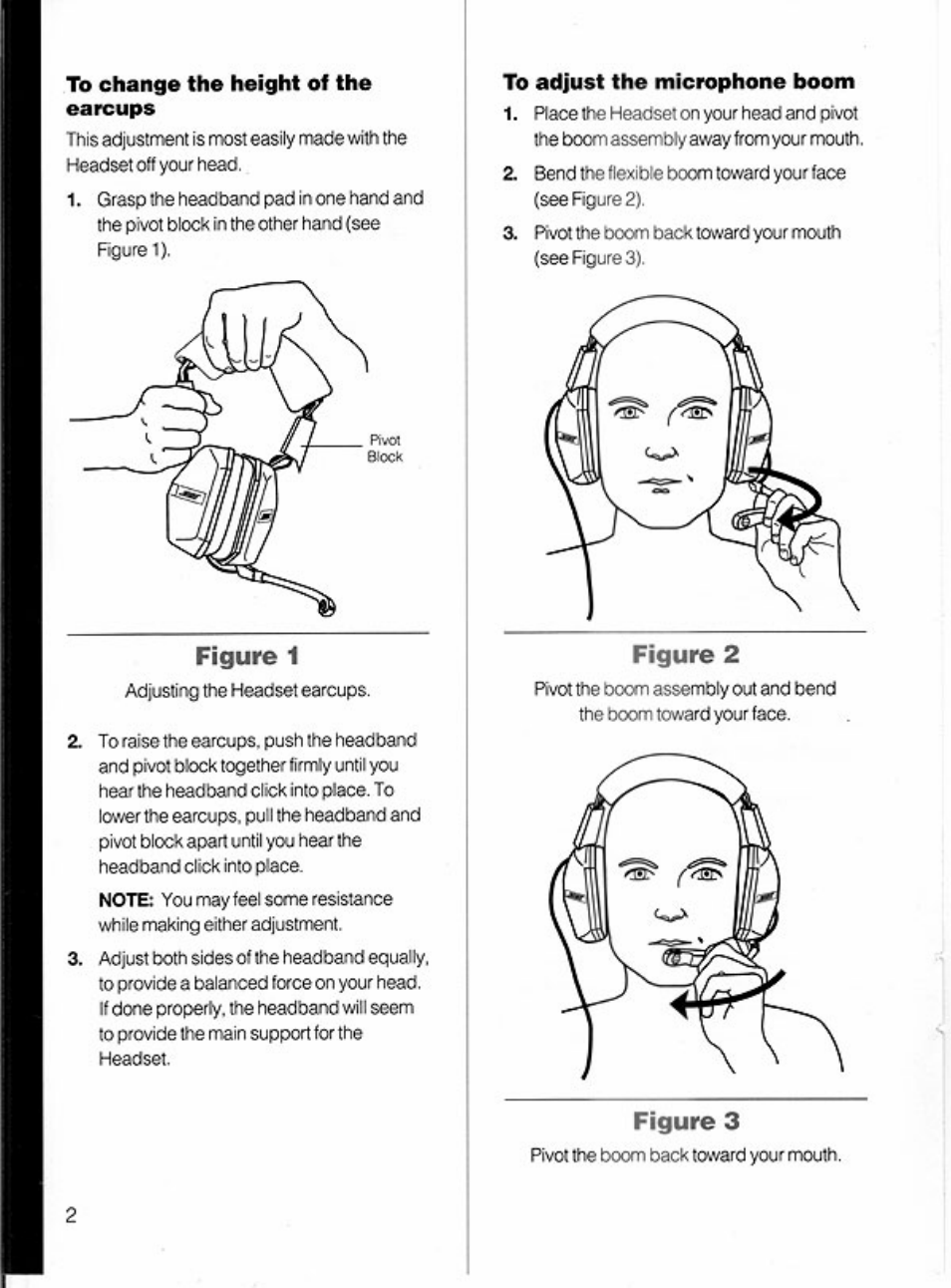To change the height of the earcups, To adjust the microphone boom, Figure 1 | Bose X User Manual | Page 4 / 16