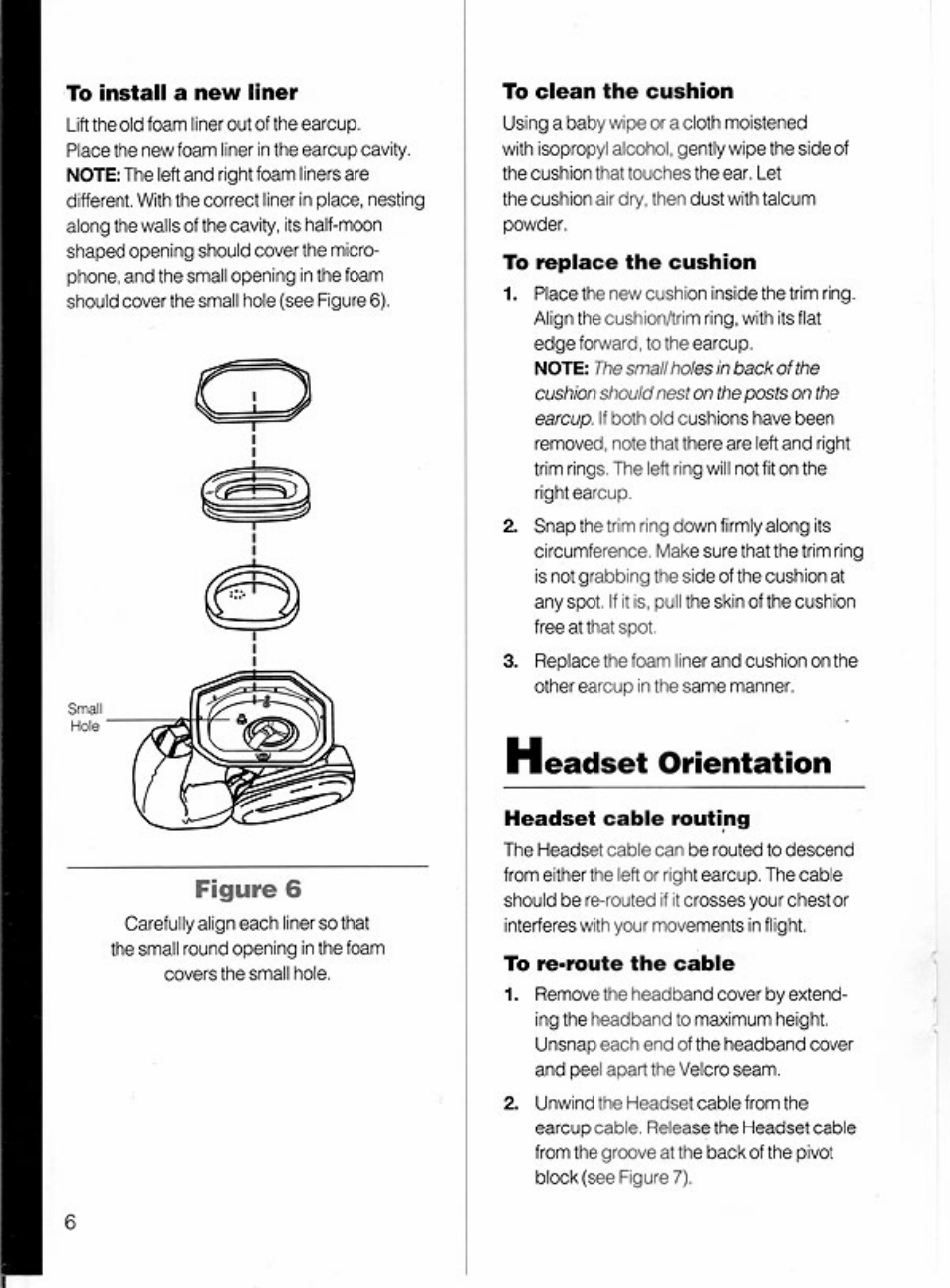 To install a new liner, To clean the cushion, Headset orientation | Headset cable routing, To re-route the cable | Bose X User Manual | Page 8 / 16