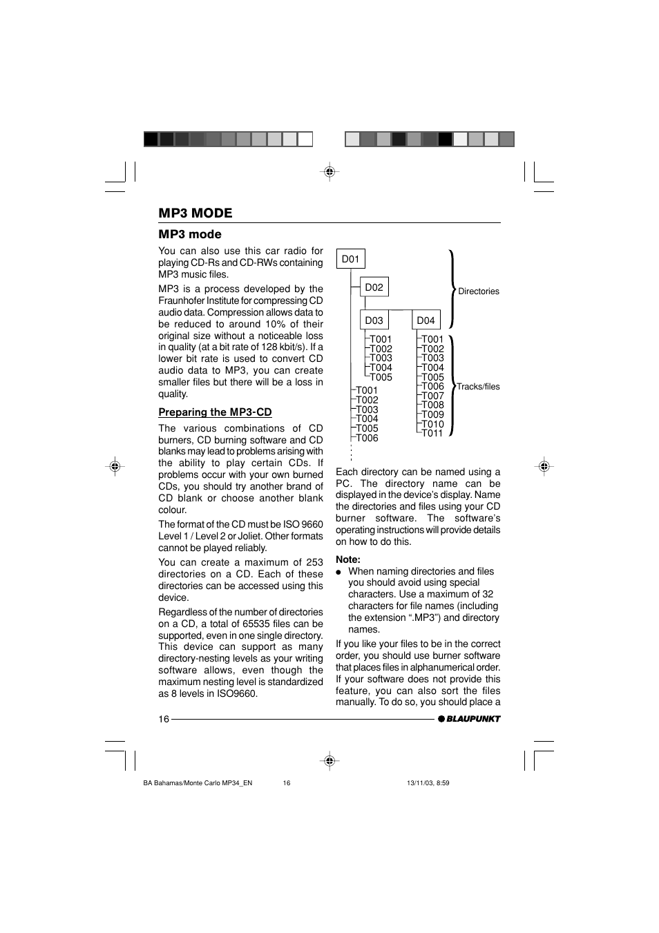 Mp3 mode | Blaupunkt Bahamas MP34 User Manual | Page 16 / 98