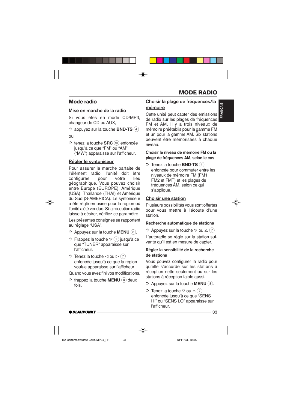 Mode radio | Blaupunkt Bahamas MP34 User Manual | Page 33 / 98