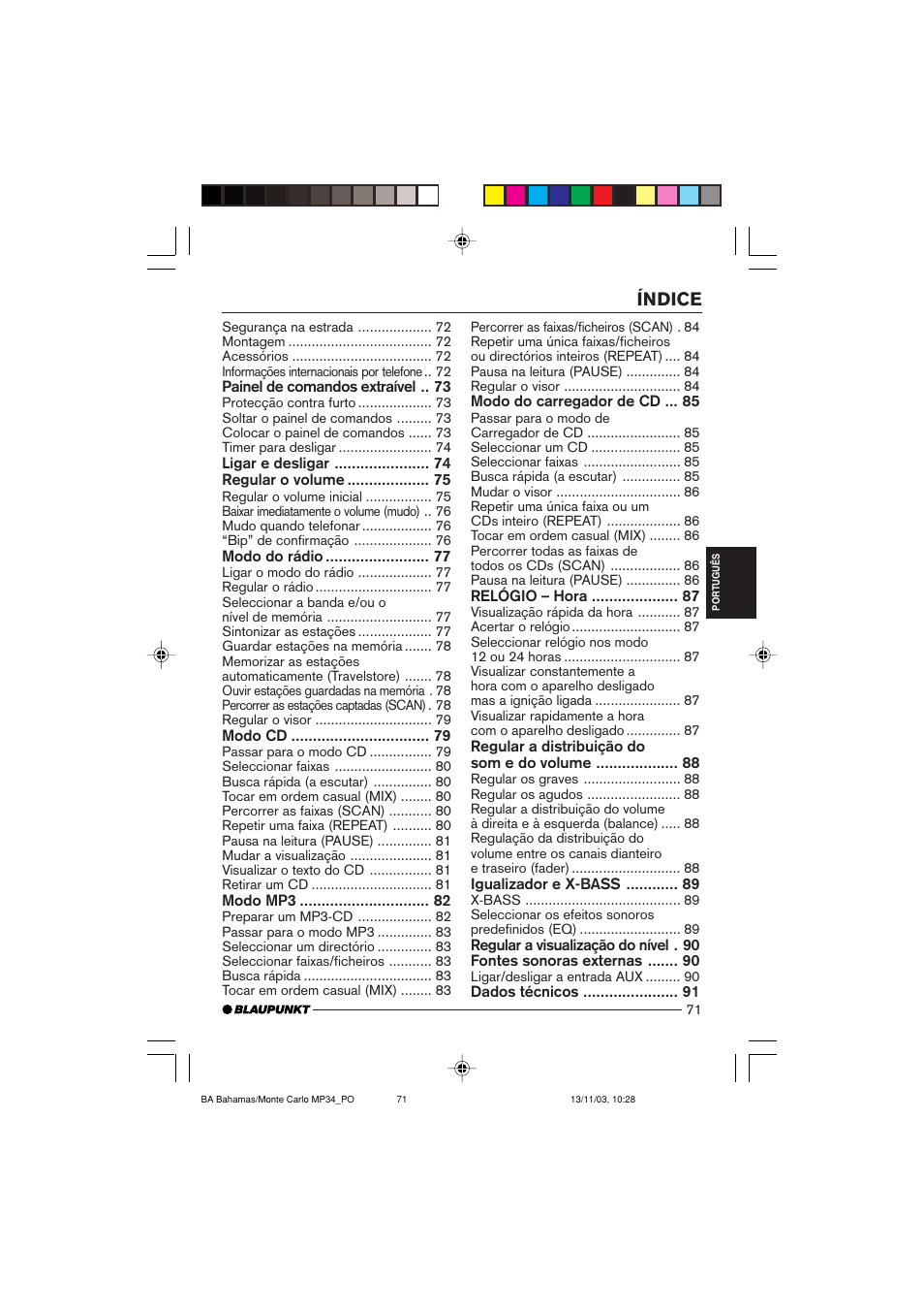 Índice | Blaupunkt Bahamas MP34 User Manual | Page 71 / 98