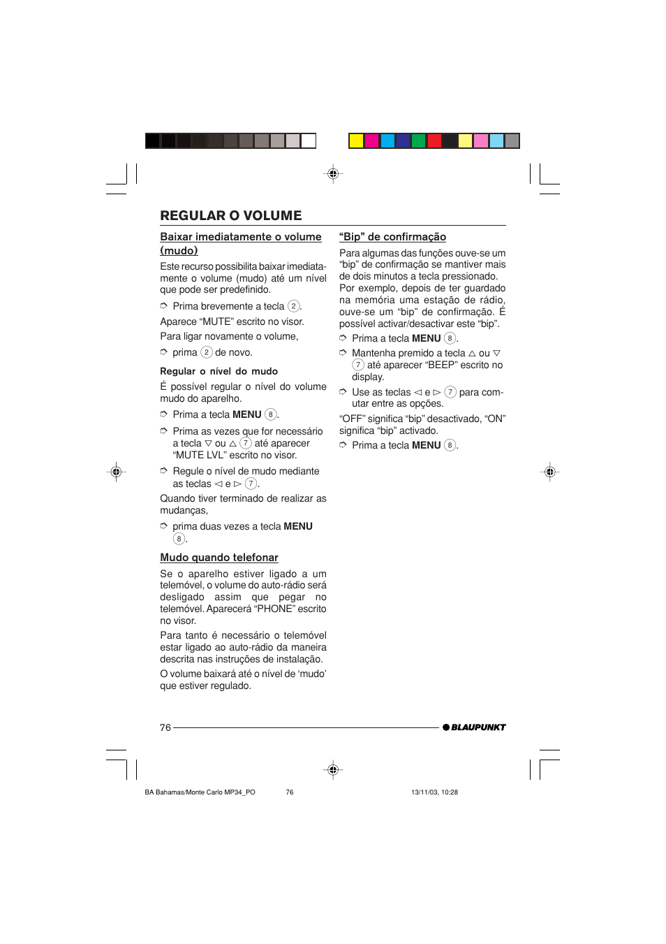 Regular o volume | Blaupunkt Bahamas MP34 User Manual | Page 76 / 98