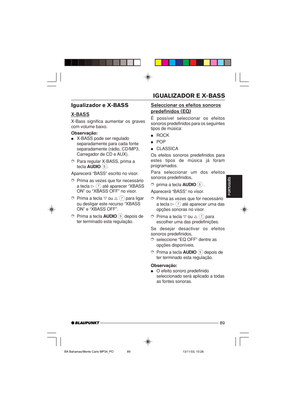 Igualizador e x-bass | Blaupunkt Bahamas MP34 User Manual | Page 89 / 98