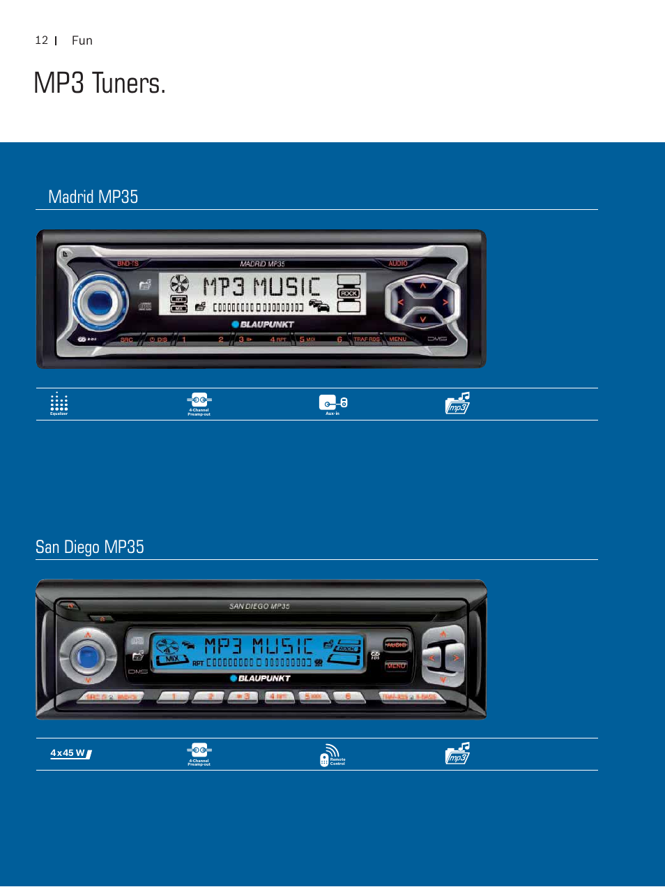 Mp3 tuners, Madrid mp35, San diego mp35 | Blaupunkt Car Multimedia User Manual | Page 12 / 92