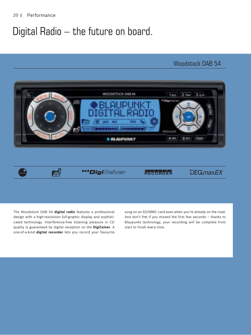 Digital radio – the future on board, Woodstock dab 54 | Blaupunkt Car Multimedia User Manual | Page 20 / 92