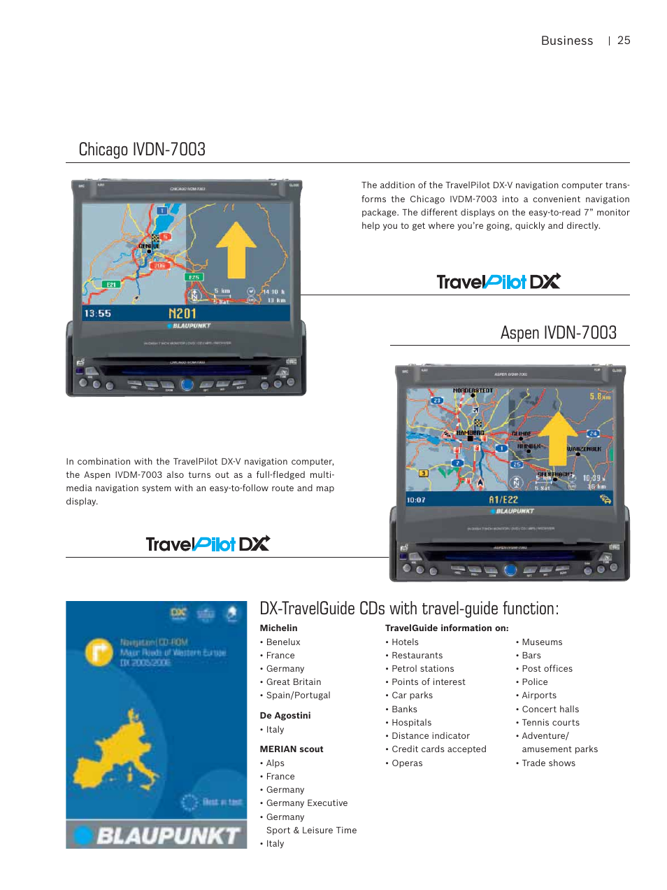 Chicago ivdn-7003, Dx-travelguide cds with travel-guide function, Aspen ivdn-7003 | Business | Blaupunkt Car Multimedia User Manual | Page 25 / 92