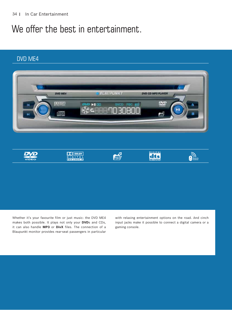 We offer the best in entertainment, Dvd me4 | Blaupunkt Car Multimedia User Manual | Page 34 / 92