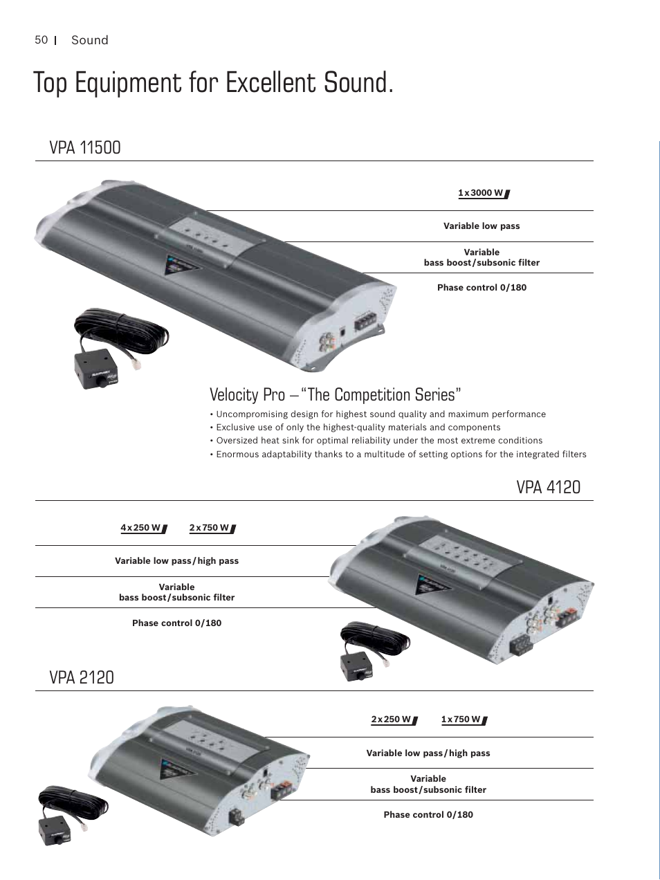 Top equipment for excellent sound, Velocity pro – “the competition series, Vpa 2120 | Vpa 4120 | Blaupunkt Car Multimedia User Manual | Page 50 / 92