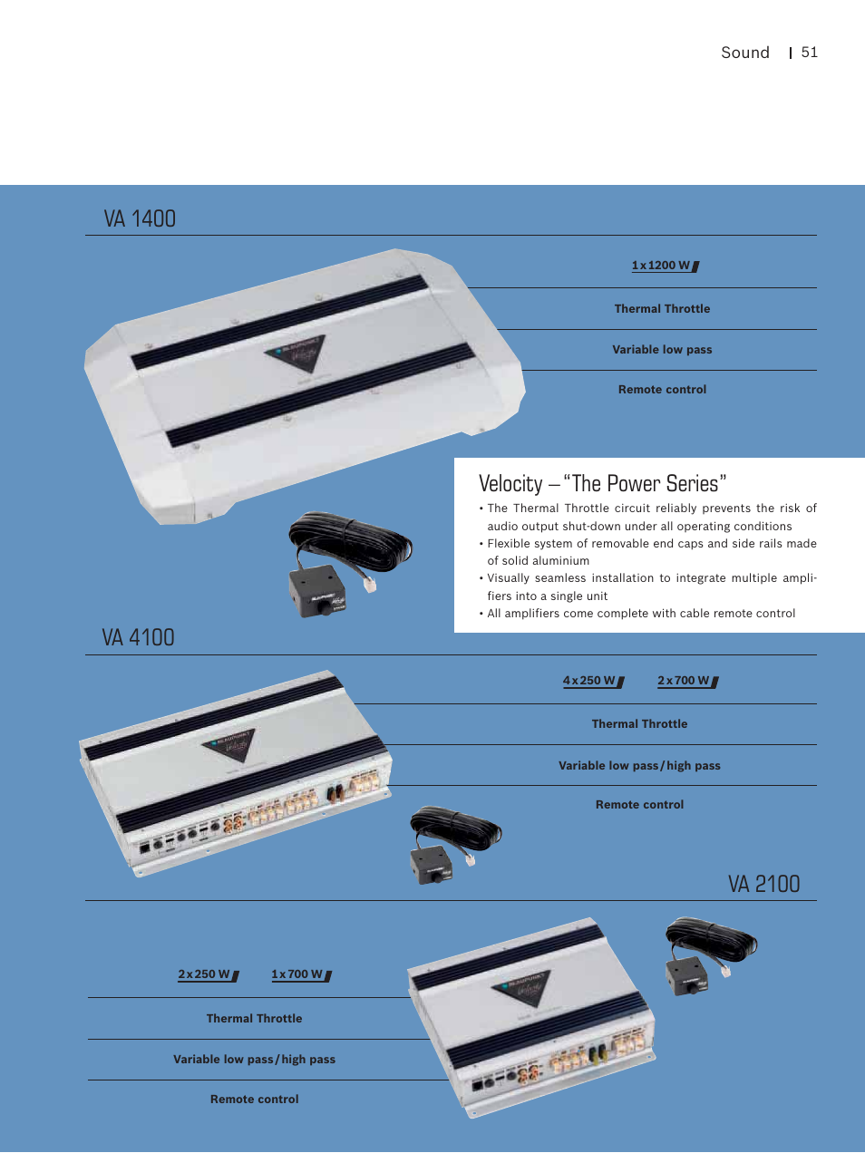 Va 4100, Va 2100, Velocity – “the power series | Va 1400 | Blaupunkt Car Multimedia User Manual | Page 51 / 92