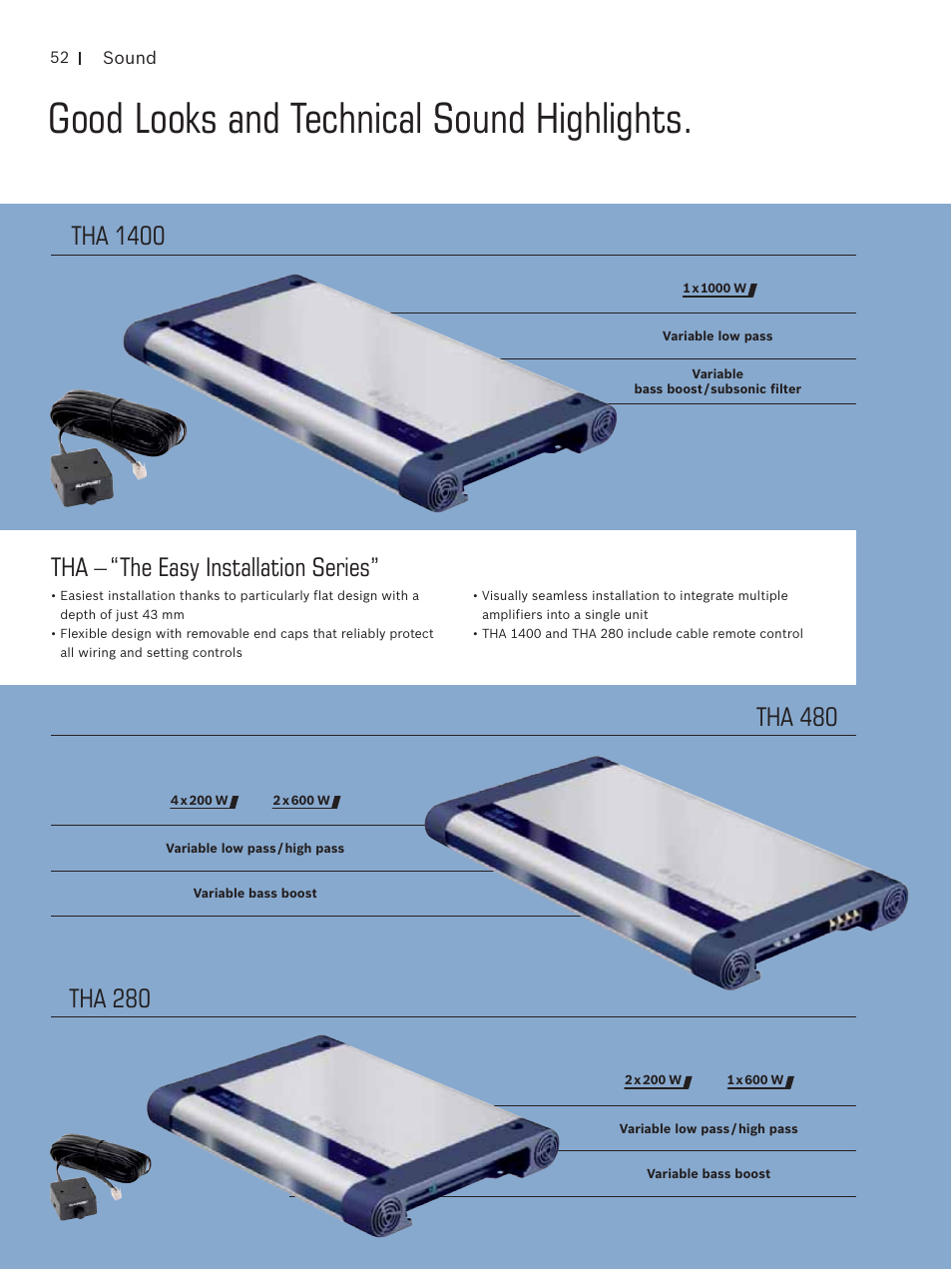 Good looks and technical sound highlights, Tha 1400, Tha 480 | Tha 280, Tha – “the easy installation series | Blaupunkt Car Multimedia User Manual | Page 52 / 92