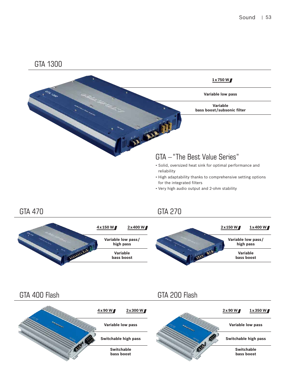 Gta – “the best value series, Gta 1300, Gta 470 | Gta 270, Gta 400 flash, Gta 200 flash | Blaupunkt Car Multimedia User Manual | Page 53 / 92