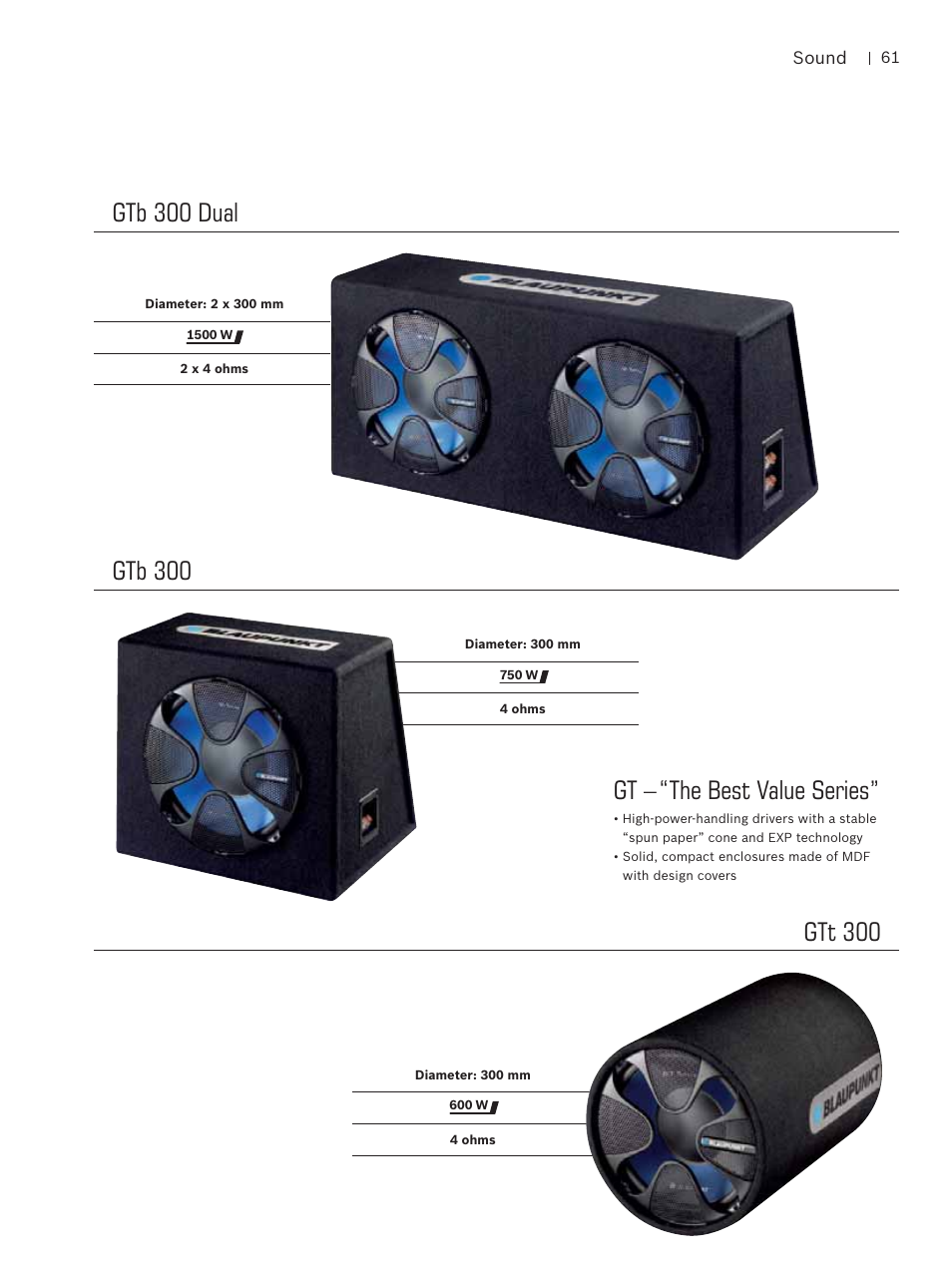 Gt – “the best value series, Gtb 300 dual, Gtb 300 | Gtt 300 | Blaupunkt Car Multimedia User Manual | Page 61 / 92