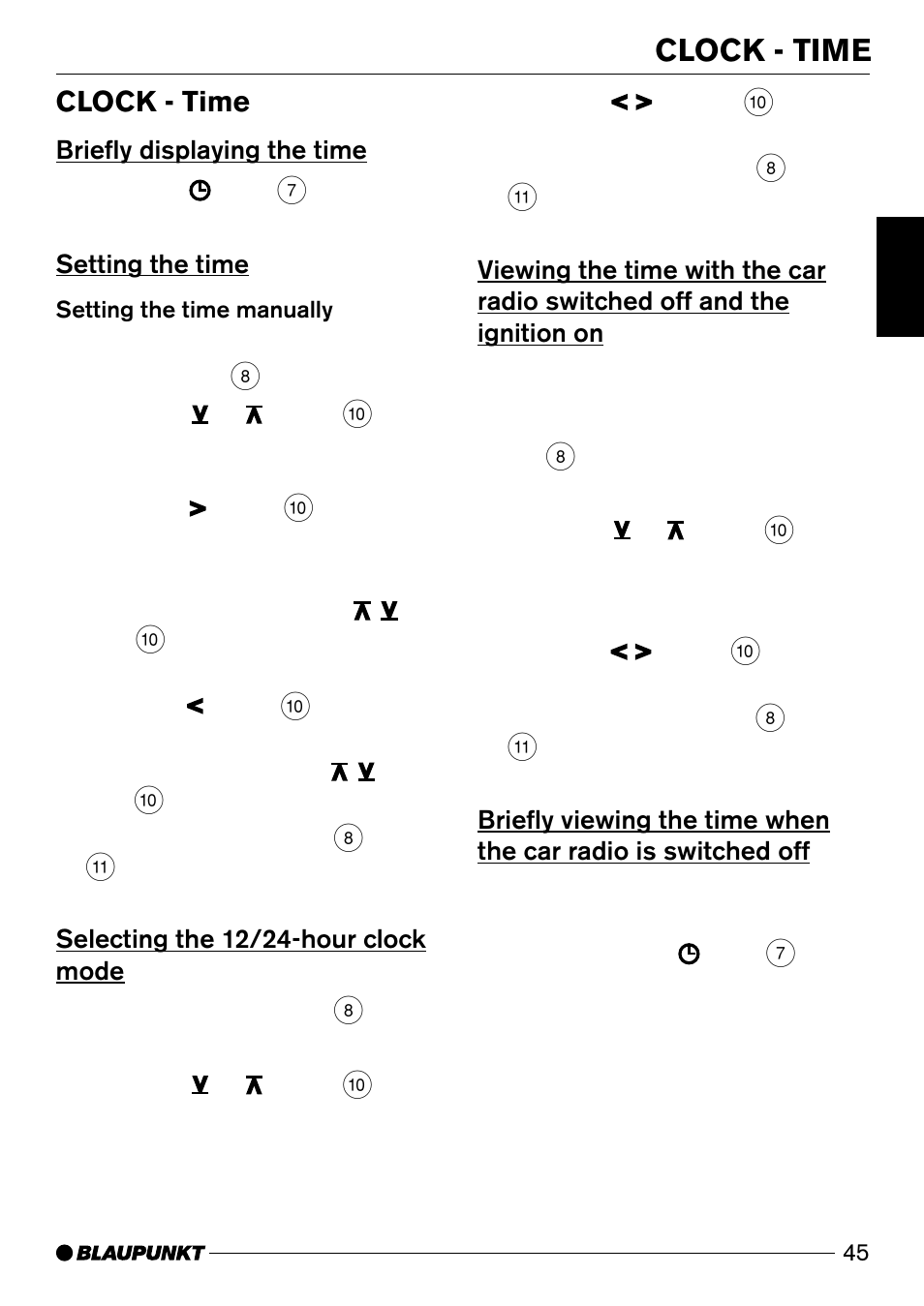 Clock - time | Blaupunkt Wiesbaden CD51 User Manual | Page 20 / 26