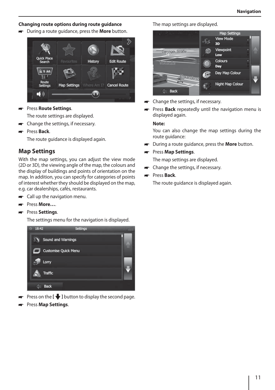 Map settings | Blaupunkt NEW YORK 800 User Manual | Page 11 / 24