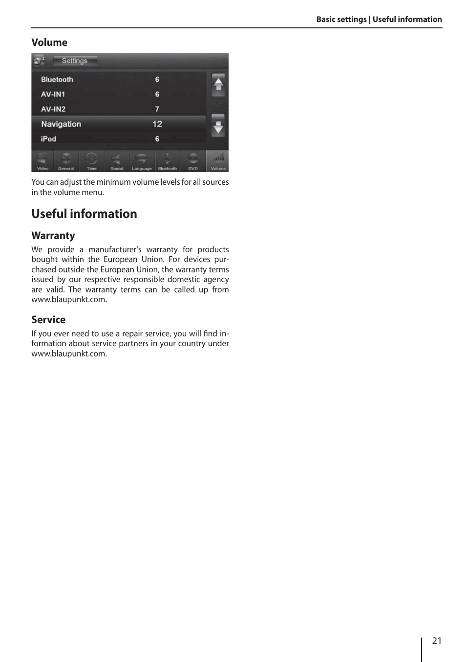 Useful information | Blaupunkt NEW YORK 800 User Manual | Page 21 / 24