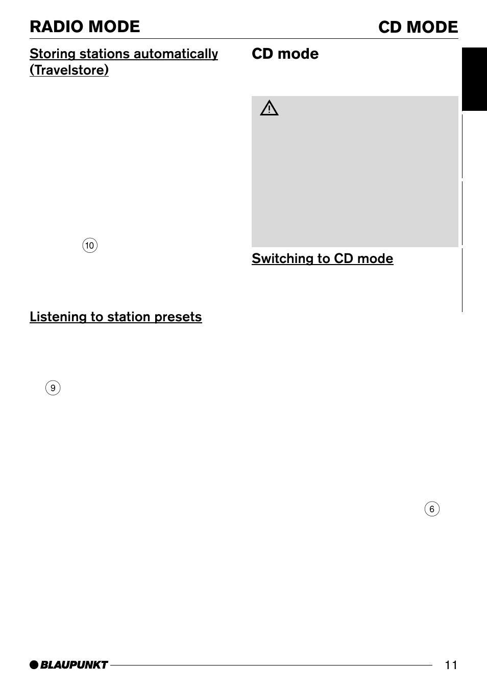 Radio mode cd mode, Cd mode | Blaupunkt CD32 User Manual | Page 11 / 26